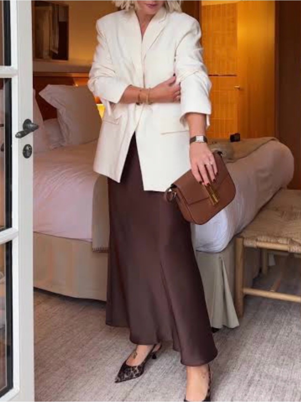 Good Luck Gem Brown Satin Side-Stripe Maxi Skirt Size S